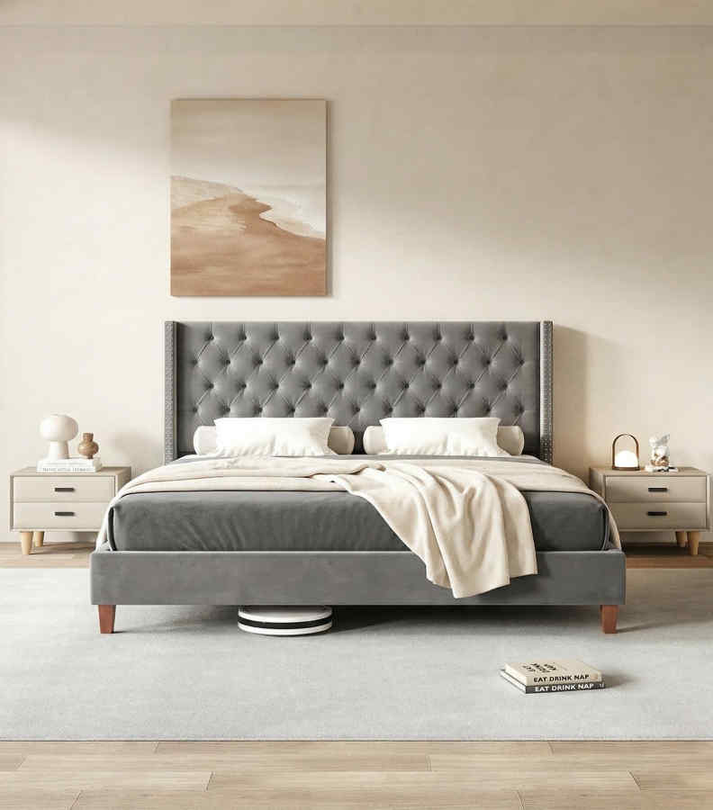 King Size Bed with tufted headboard
